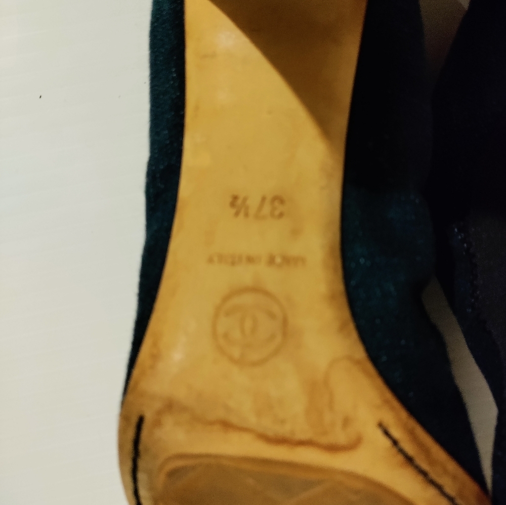 CHANEL Ballet w Heels- Blue Jeans Leather 37.5 - 7US - Picture 10 of 11
